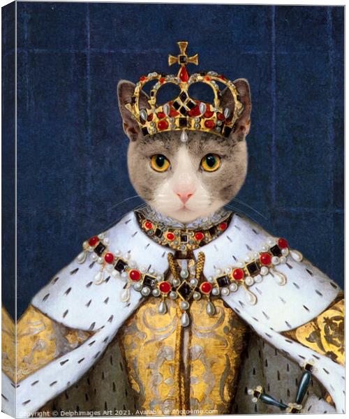 Queen cat Elizabeth I, royal pet portrait Canvas Print by Delphimages Art
