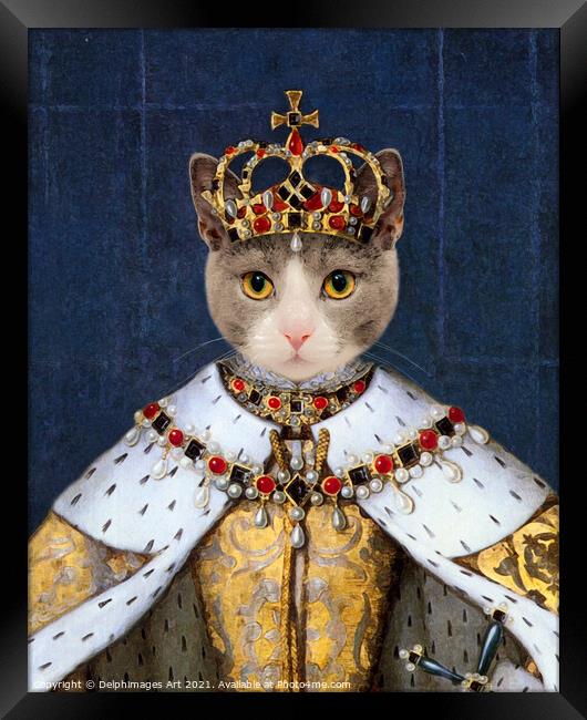 Queen cat Elizabeth I, royal pet portrait Framed Print by Delphimages Art