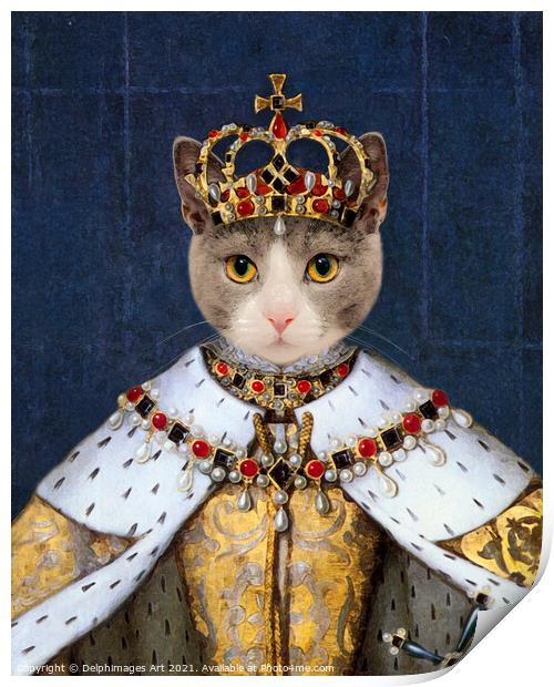 Queen cat Elizabeth I, royal pet portrait Print by Delphimages Art