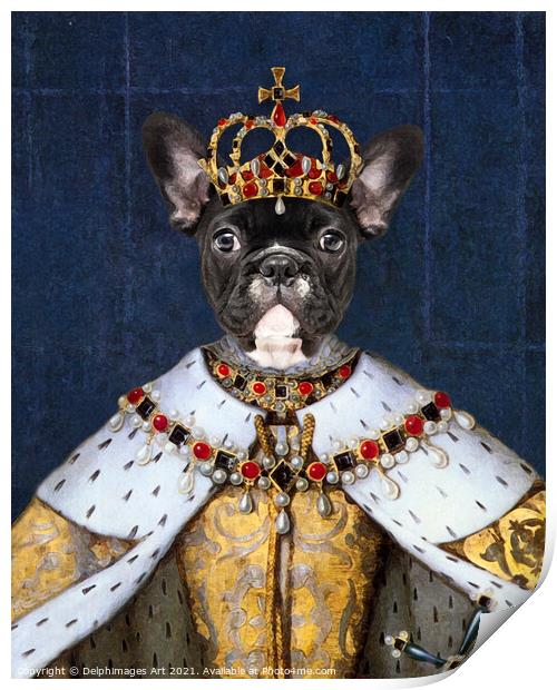 Queen Boston Terrier dog, royal pet portrait Print by Delphimages Art