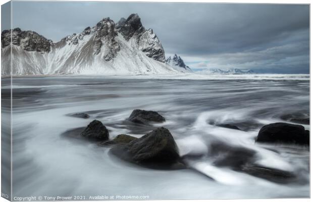 Vestrahorn White Canvas Print by Tony Prower