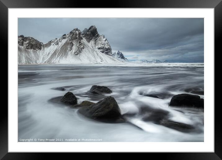 Vestrahorn White Framed Mounted Print by Tony Prower