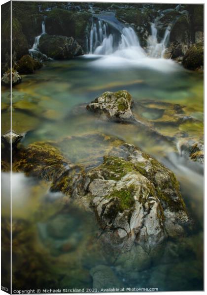 Waterfall and rock pool, Lake District. Canvas Print by Michaela Strickland