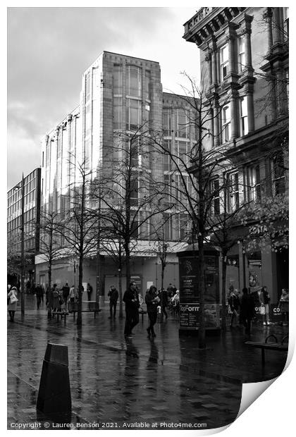 Wet Sauchiehall street, Glasgow Print by Lauren Benson