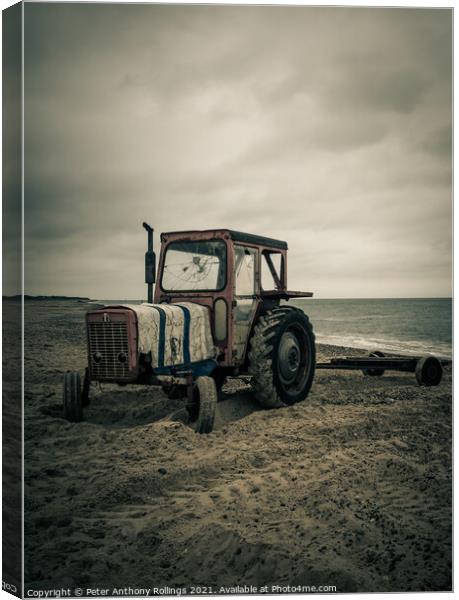 Caister Boat Tractor Canvas Print by Peter Anthony Rollings