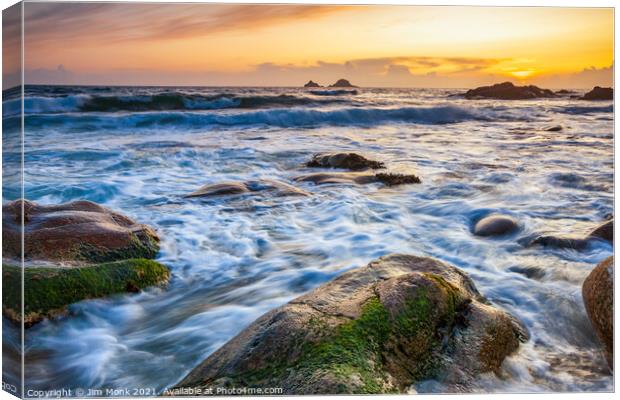 Sunset at Porth Nanven  Canvas Print by Jim Monk