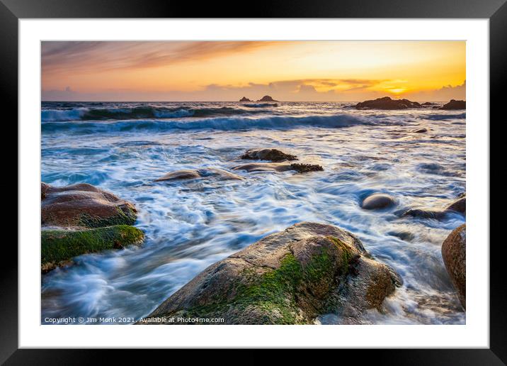 Sunset at Porth Nanven  Framed Mounted Print by Jim Monk