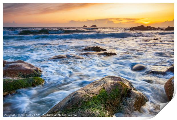 Sunset at Porth Nanven  Print by Jim Monk