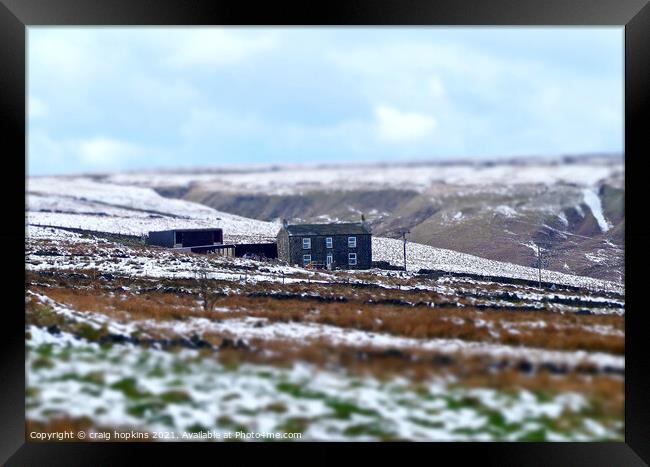 Farmhouse in the snow Framed Print by craig hopkins