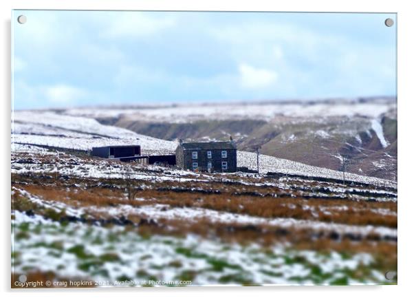 Farmhouse in the snow Acrylic by craig hopkins