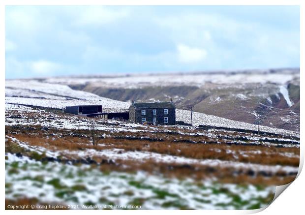 Farmhouse in the snow Print by craig hopkins