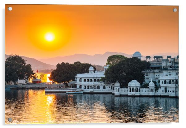 Sunset Pichola lake and Udaipur old town Acrylic by Sanga Park