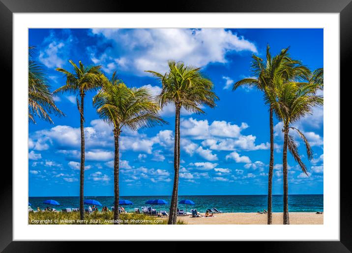 Yellow Beach Palm Trees Blue Ocean Fort Lauderdale Florida Framed Mounted Print by William Perry