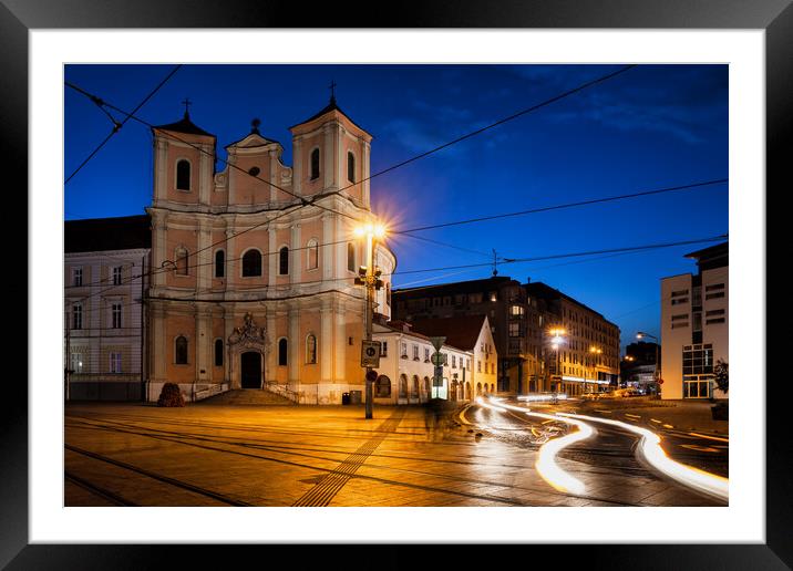 Trinity Church in Bratislava by Night Framed Mounted Print by Artur Bogacki