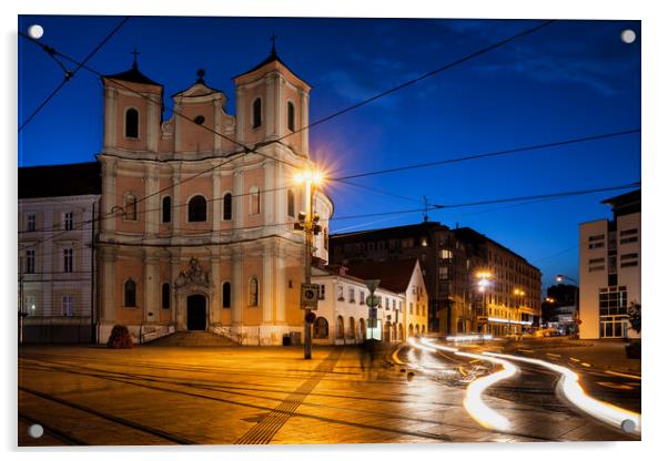Trinity Church in Bratislava by Night Acrylic by Artur Bogacki