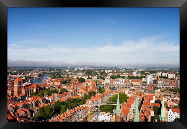 Aerial View Over City Of Gdansk In Poland Framed Print by Artur Bogacki