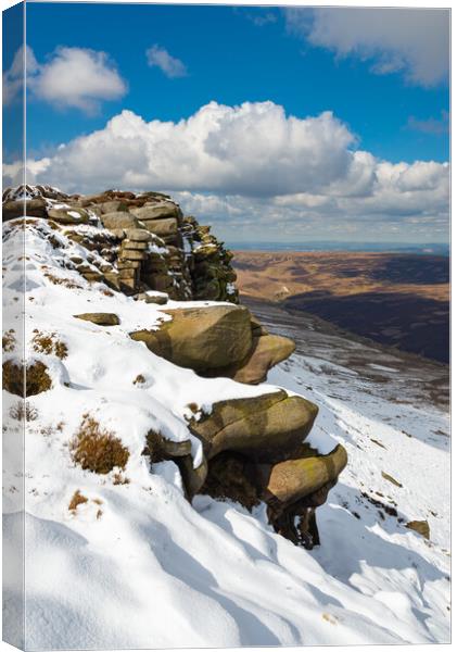 Snow on the north edge of Kinder Scout, Derbyshire Canvas Print by Andrew Kearton