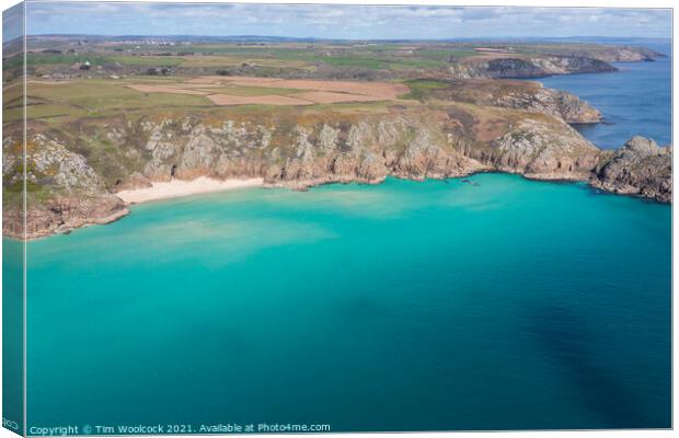 Aerial photograph of Pend Vounder Beach Beach nr Lands End, Corn Canvas Print by Tim Woolcock
