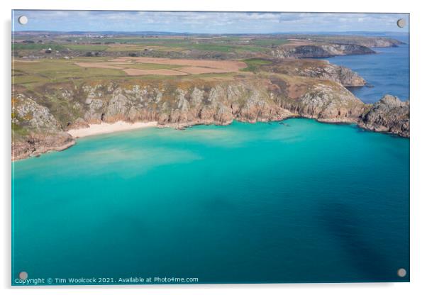 Aerial photograph of Pend Vounder Beach Beach nr Lands End, Corn Acrylic by Tim Woolcock