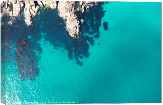 Aerial photograph of Porthcurno Beach nr Lands End, Cornwall, En Canvas Print by Tim Woolcock