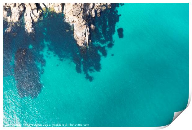 Aerial photograph of Porthcurno Beach nr Lands End, Cornwall, En Print by Tim Woolcock
