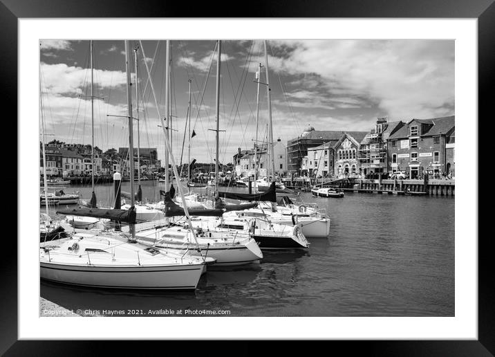 Weymouth Harbour in Black and White Framed Mounted Print by Chris Haynes