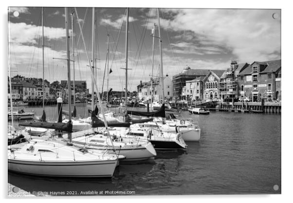 Weymouth Harbour in Black and White Acrylic by Chris Haynes