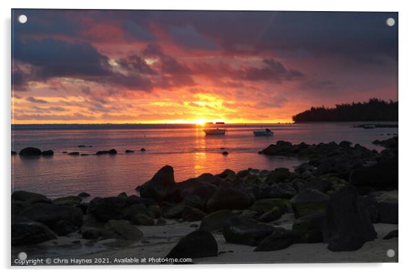 Sunset on Bel Ombre Beach, Mauritius Acrylic by Chris Haynes