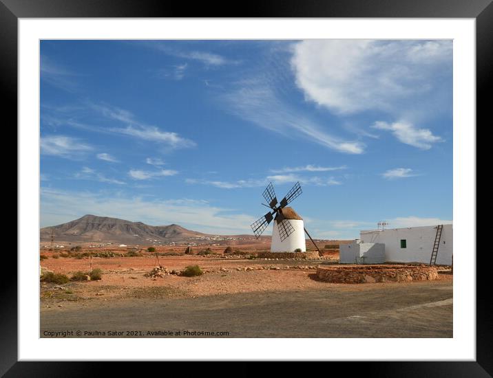 Windmill, Fuerteventura landscape Framed Mounted Print by Paulina Sator
