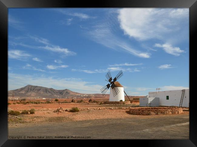 Windmill, Fuerteventura landscape Framed Print by Paulina Sator
