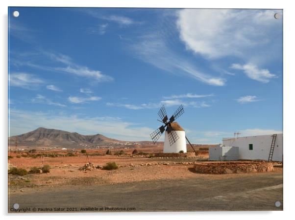 Windmill, Fuerteventura landscape Acrylic by Paulina Sator