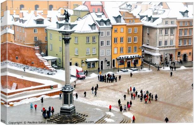 Castle Square in Warsaw, winter time Canvas Print by Paulina Sator