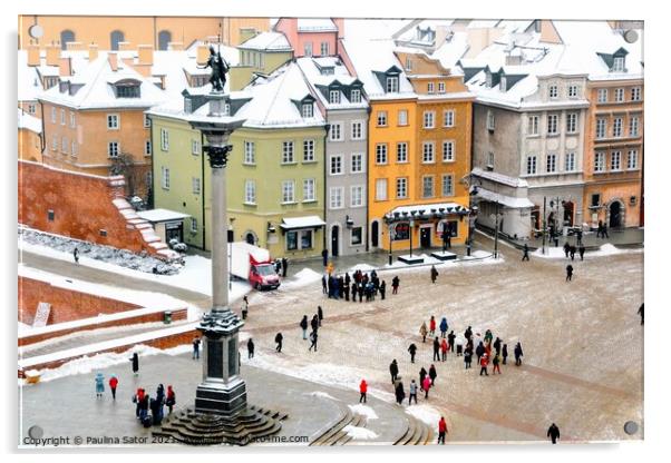 Castle Square in Warsaw, winter time Acrylic by Paulina Sator