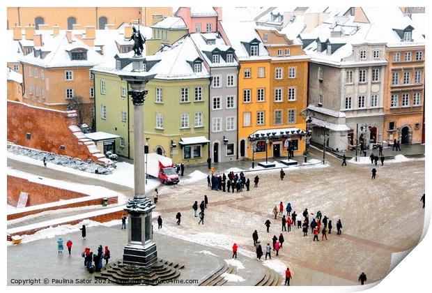 Castle Square in Warsaw, winter time Print by Paulina Sator