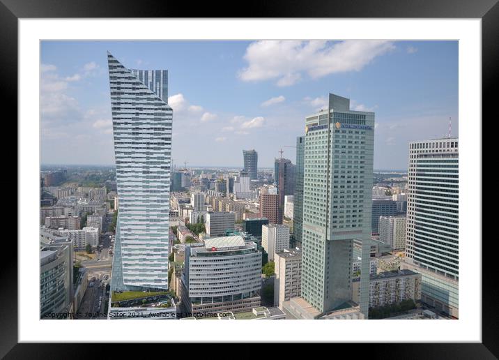 Aerial cityscape of Warsaw city, Poland Framed Mounted Print by Paulina Sator