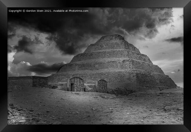 Pyramid Storms - Saqqara Framed Print by Gordon Stein