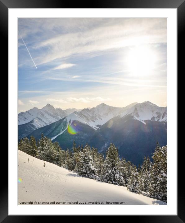 Summit of Sulphur Mountain with sun flare Framed Mounted Print by Shawna and Damien Richard