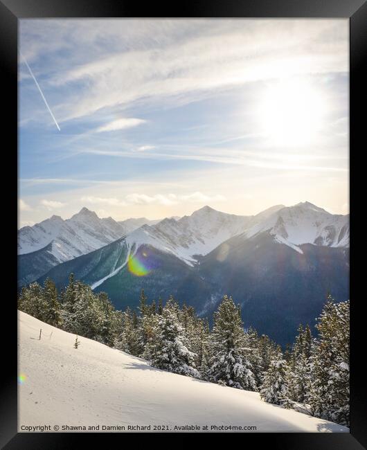 Summit of Sulphur Mountain with sun flare Framed Print by Shawna and Damien Richard