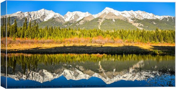 Mitchell Mountain Range reflected in Dog Lake Kootenay National  Canvas Print by Shawna and Damien Richard