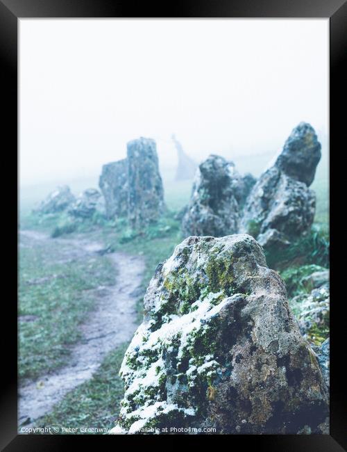Potted Moss Covered Standing Stones In The Rollright Stone Circl Framed Print by Peter Greenway
