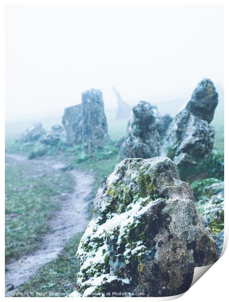 Potted Moss Covered Standing Stones In The Rollright Stone Circl Print by Peter Greenway