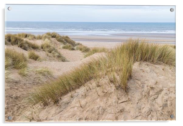 Overlooking the sand dunes onto Formby beach Acrylic by Jason Wells