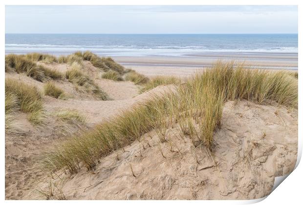 Overlooking the sand dunes onto Formby beach Print by Jason Wells