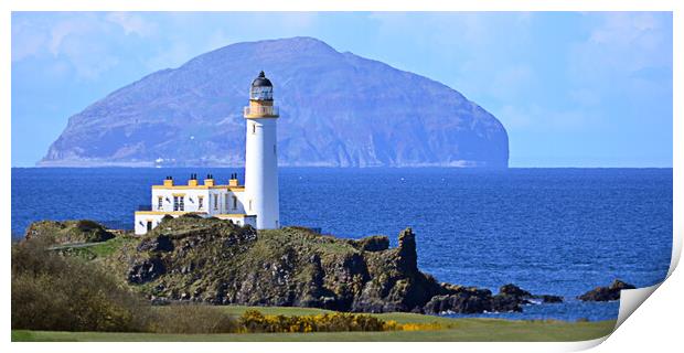 Lighthouse at Turnberry and Ailsa Craig Print by Allan Durward Photography