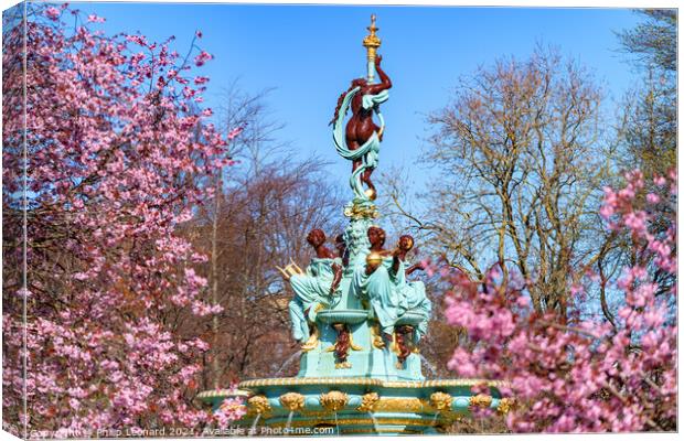 Ross Fountain in Princes Street Gardens Edinburgh Scotland & Spring Blossom. Canvas Print by Philip Leonard