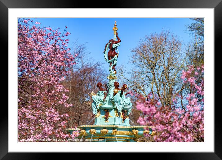 Ross Fountain in Princes Street Gardens Edinburgh Scotland & Spring Blossom. Framed Mounted Print by Philip Leonard