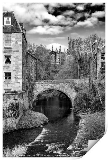 Dean Village Edinburgh, Scotland showing the beautiful bridge over the Water of Leith Print by Philip Leonard