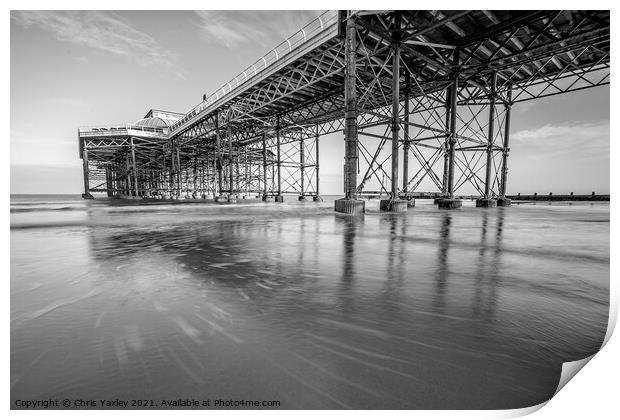 13 Looking up towards the wooden boardwalk of the Victorian pier Print by Chris Yaxley