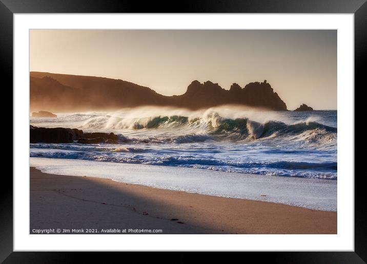 Porthcurno Beach Waves Framed Mounted Print by Jim Monk