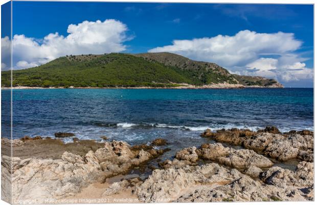 Cala Agulla bay and mountain Es Telégraf in Majorc Canvas Print by MallorcaScape Images